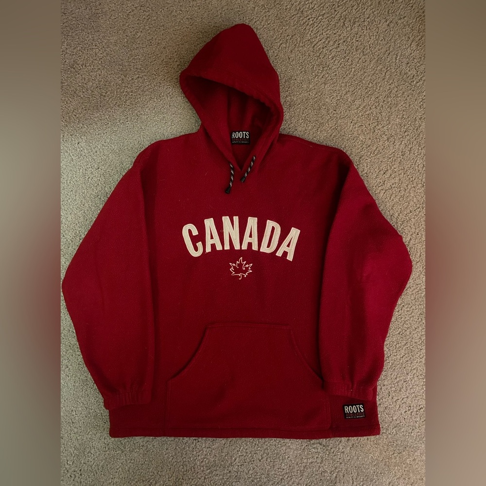 Roots Red Fleece Hoodie Hooded Sweatshirt Canada